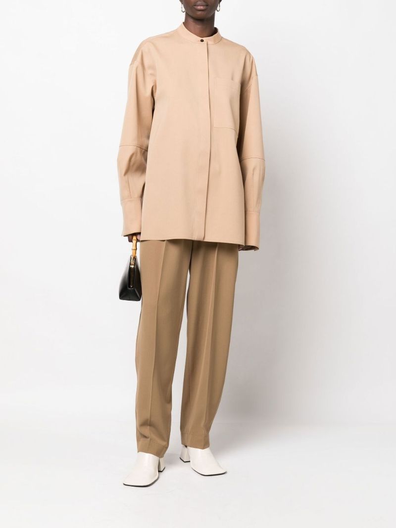Neutral Collarless Wool Shirt
