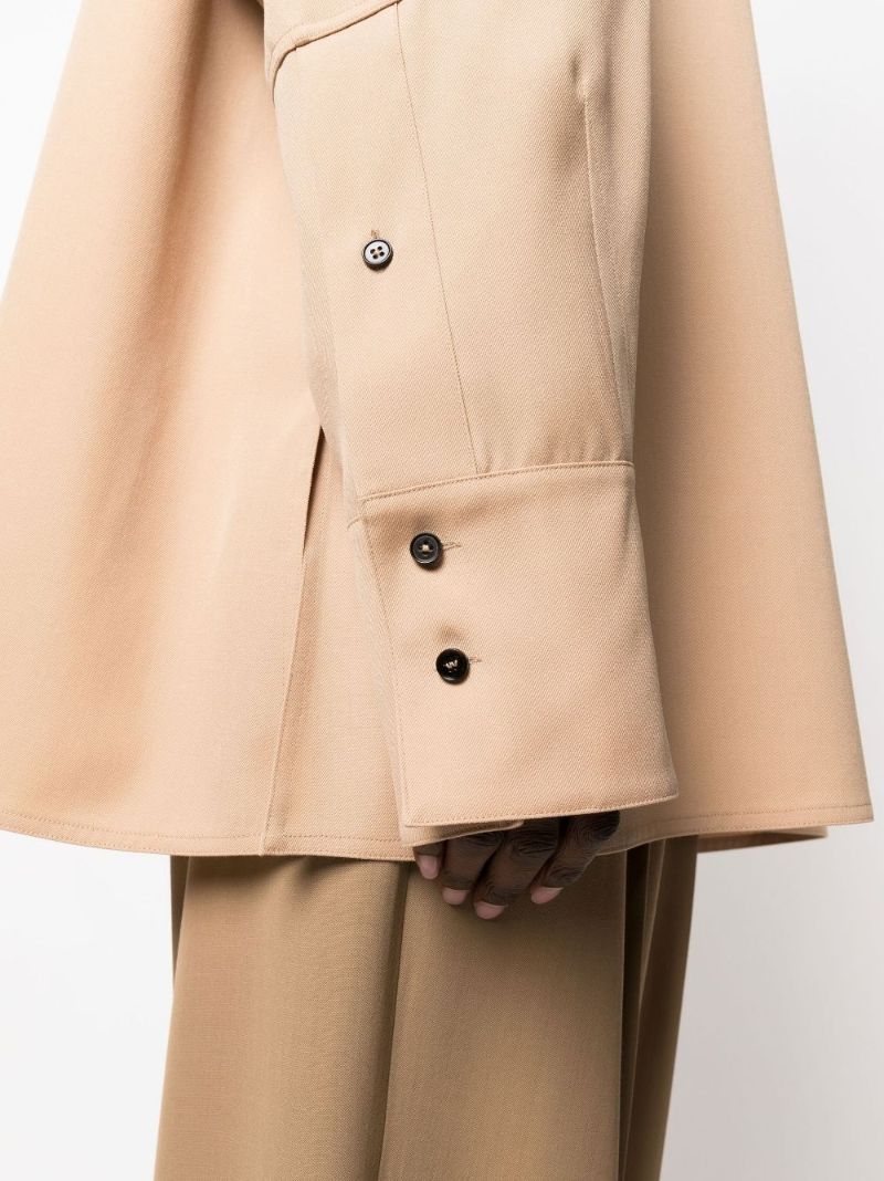 Neutral Collarless Wool Shirt