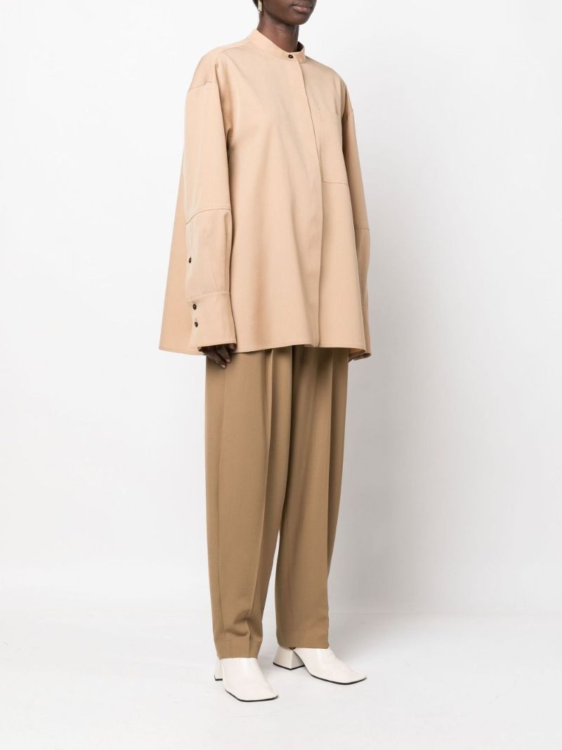 Neutral Collarless Wool Shirt