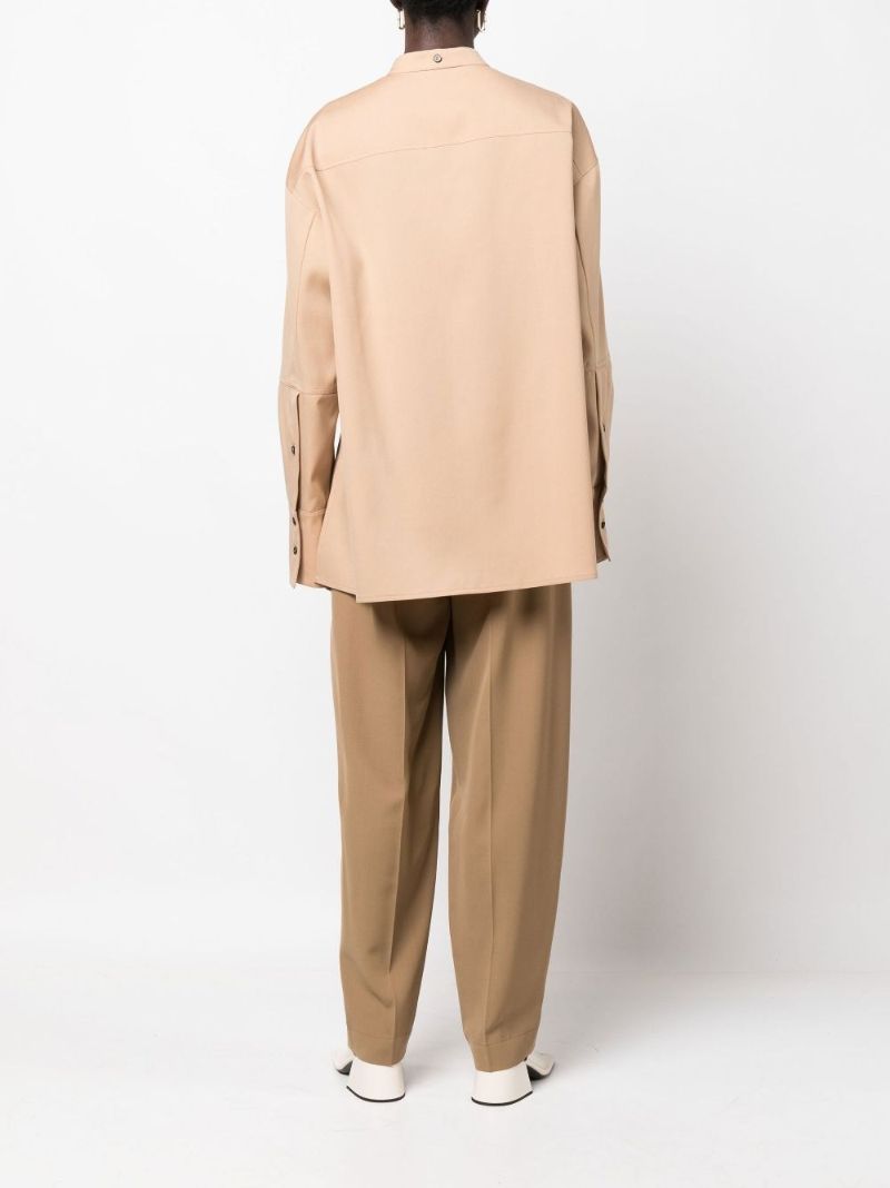 Neutral Collarless Wool Shirt