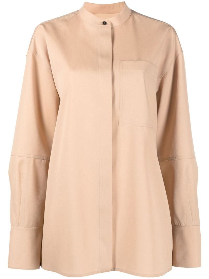 Neutral Collarless Wool Shirt