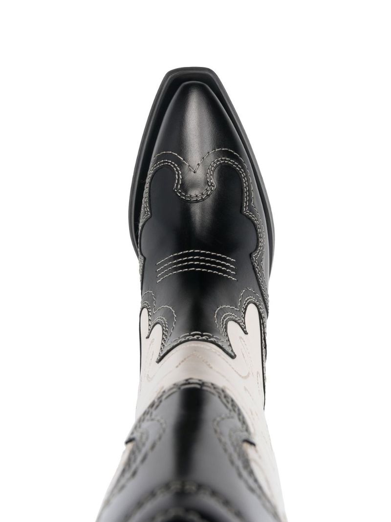 Black and White Embroidered Leather Western Boots