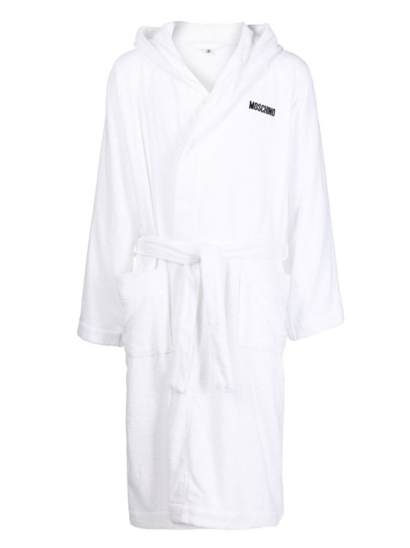 White Logo Tape Cotton Bathrobe