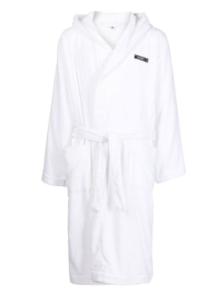 White Logo Tape Cotton Bathrobe