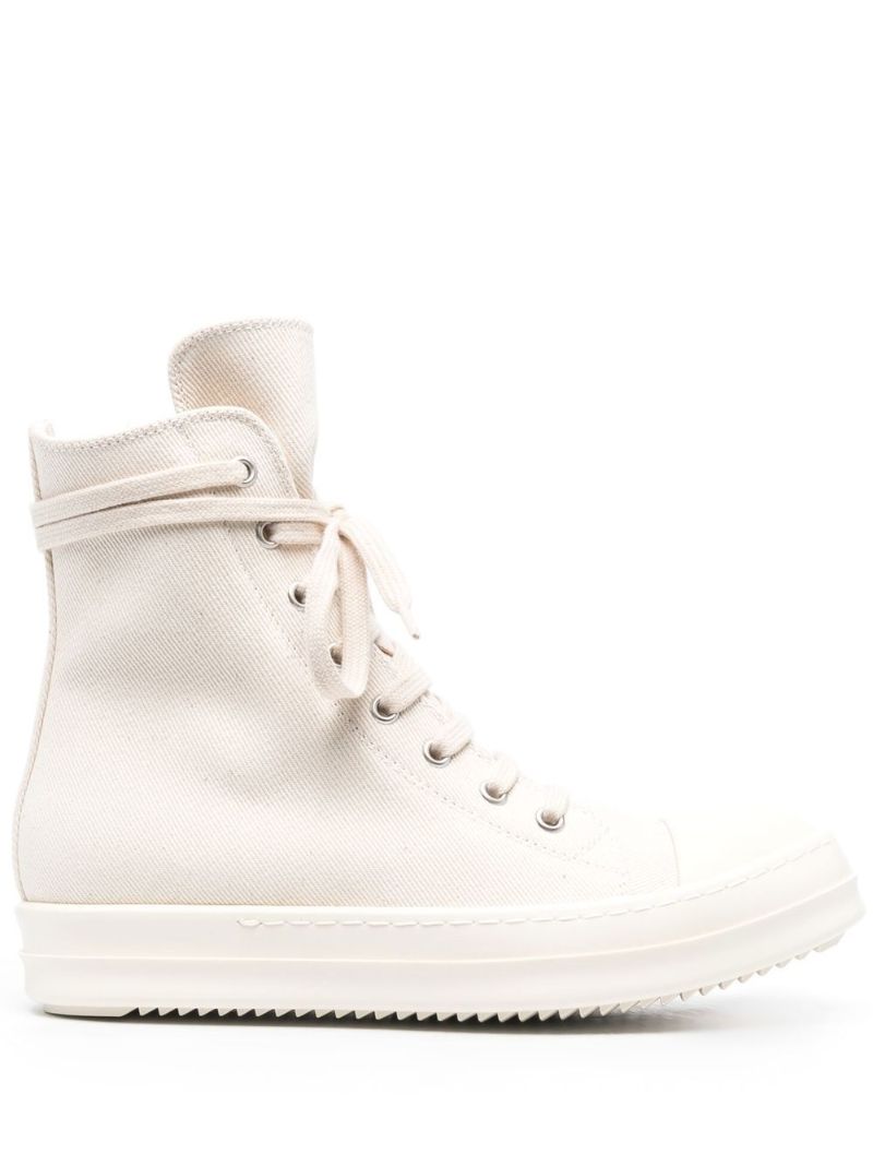 White High-top Lace-up Canvas Sneakers
