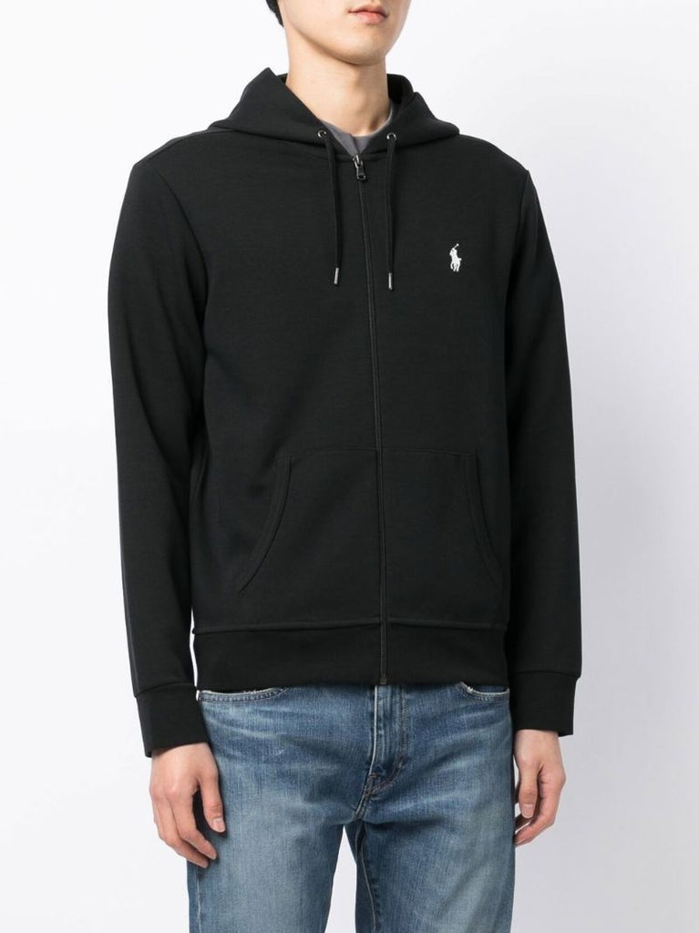 Black Pony Embroidered Zip-up Hoodie