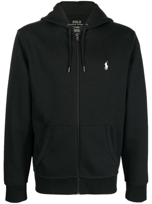 Black Pony Embroidered Zip-up Hoodie