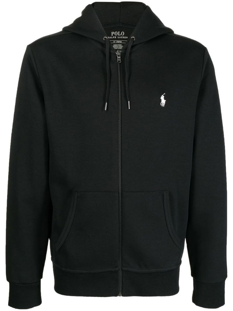 Black Pony Embroidered Zip-up Hoodie