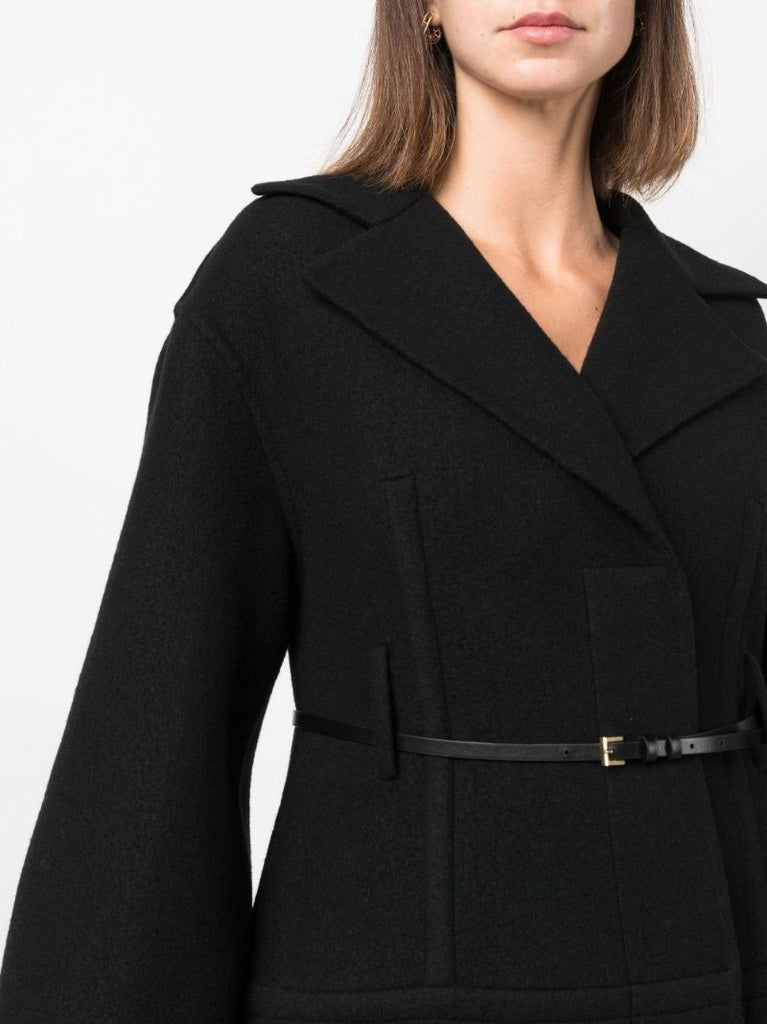 Black Belted Virgin Wool Coat