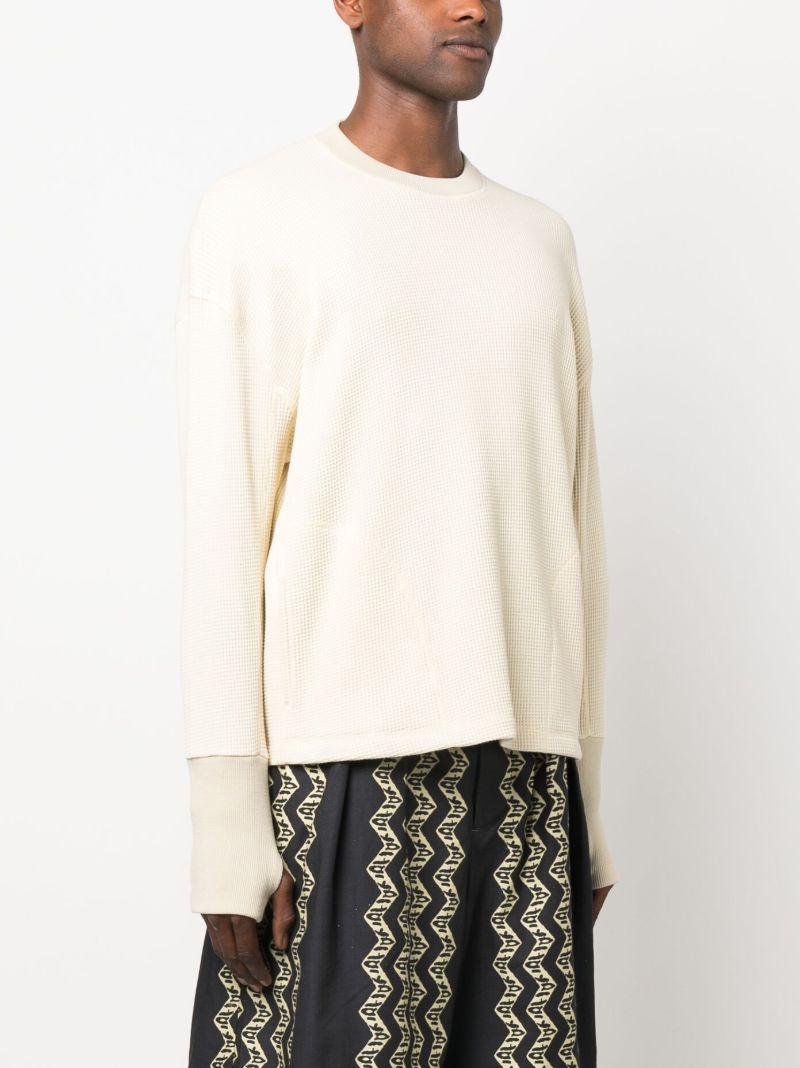 Neutral Waffle-knit Cotton Sweatshirt