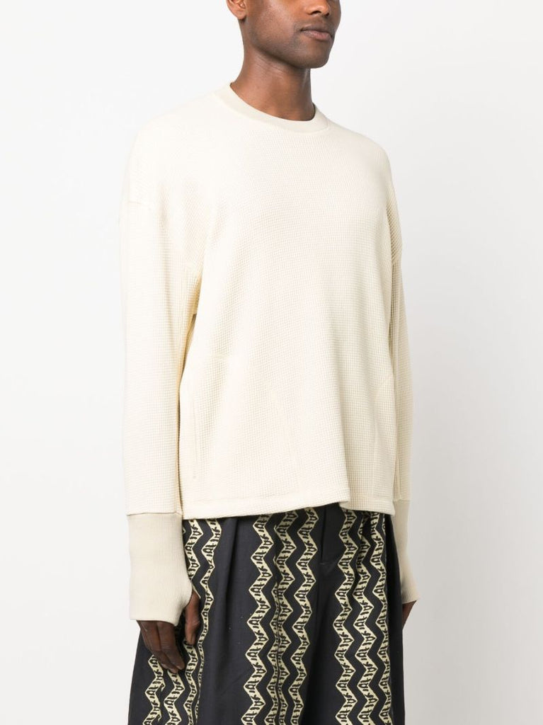Neutral Waffle-knit Cotton Sweatshirt