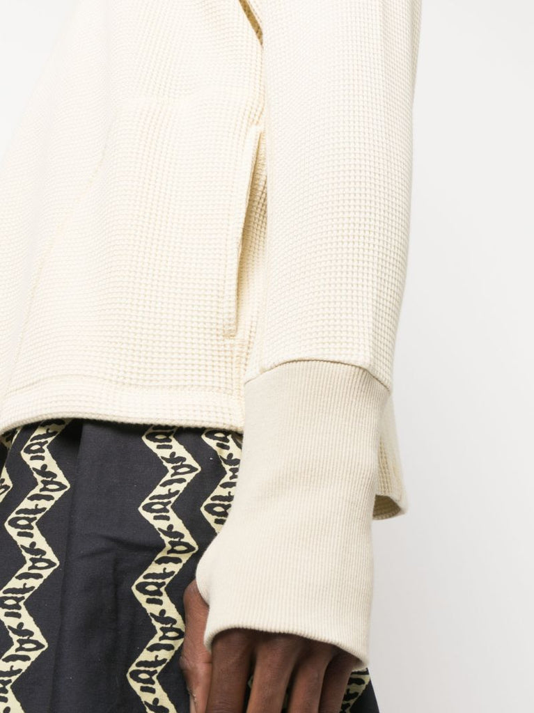 Neutral Waffle-knit Cotton Sweatshirt