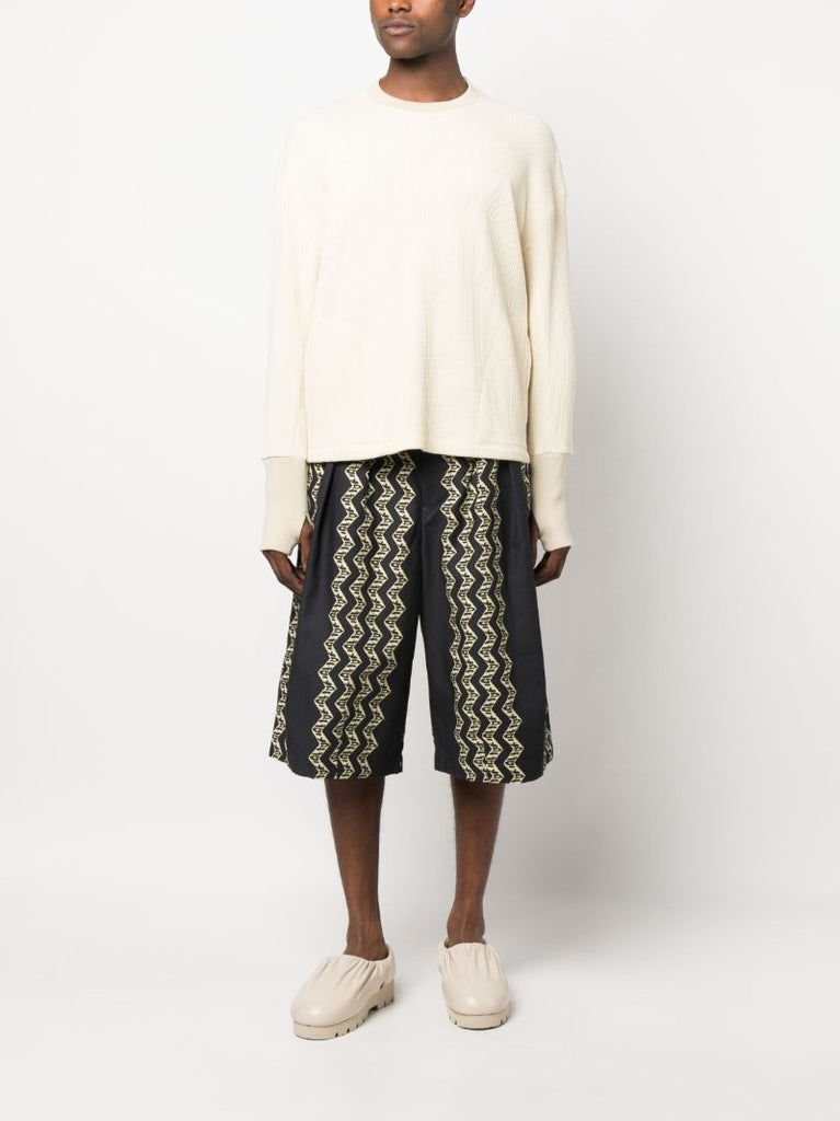 Neutral Waffle-knit Cotton Sweatshirt