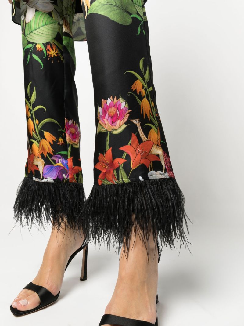 Black Safari Print Silk Cropped Trousers