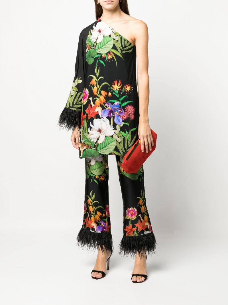 Black Safari Print Silk Cropped Trousers