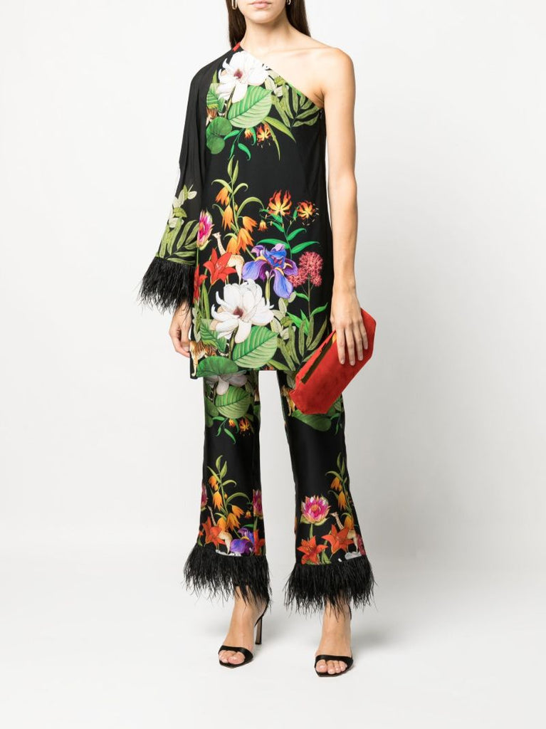 Black Safari Print Silk Cropped Trousers