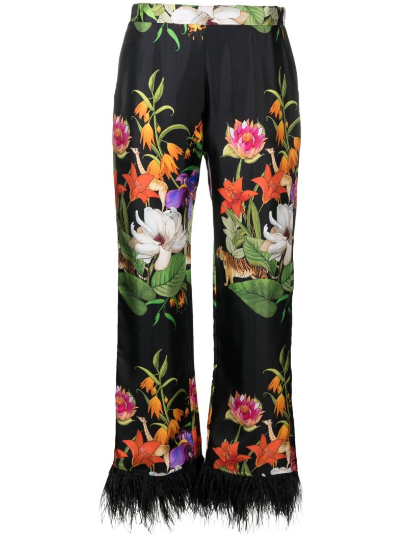 Black Safari Print Silk Cropped Trousers