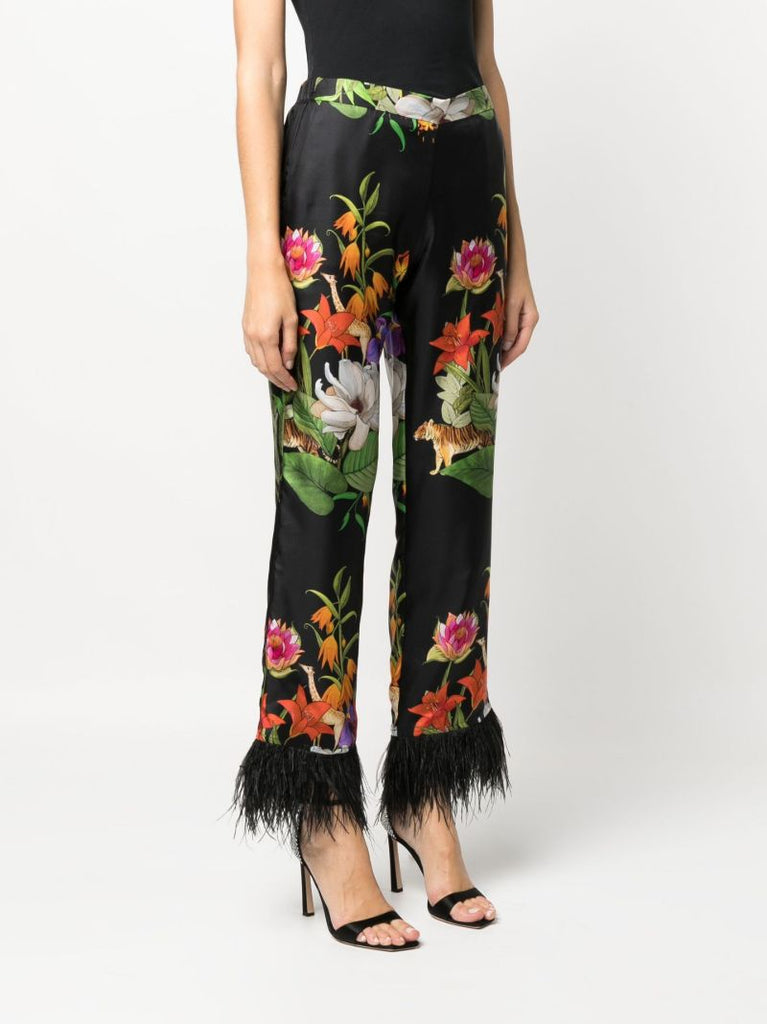 Black Safari Print Silk Cropped Trousers