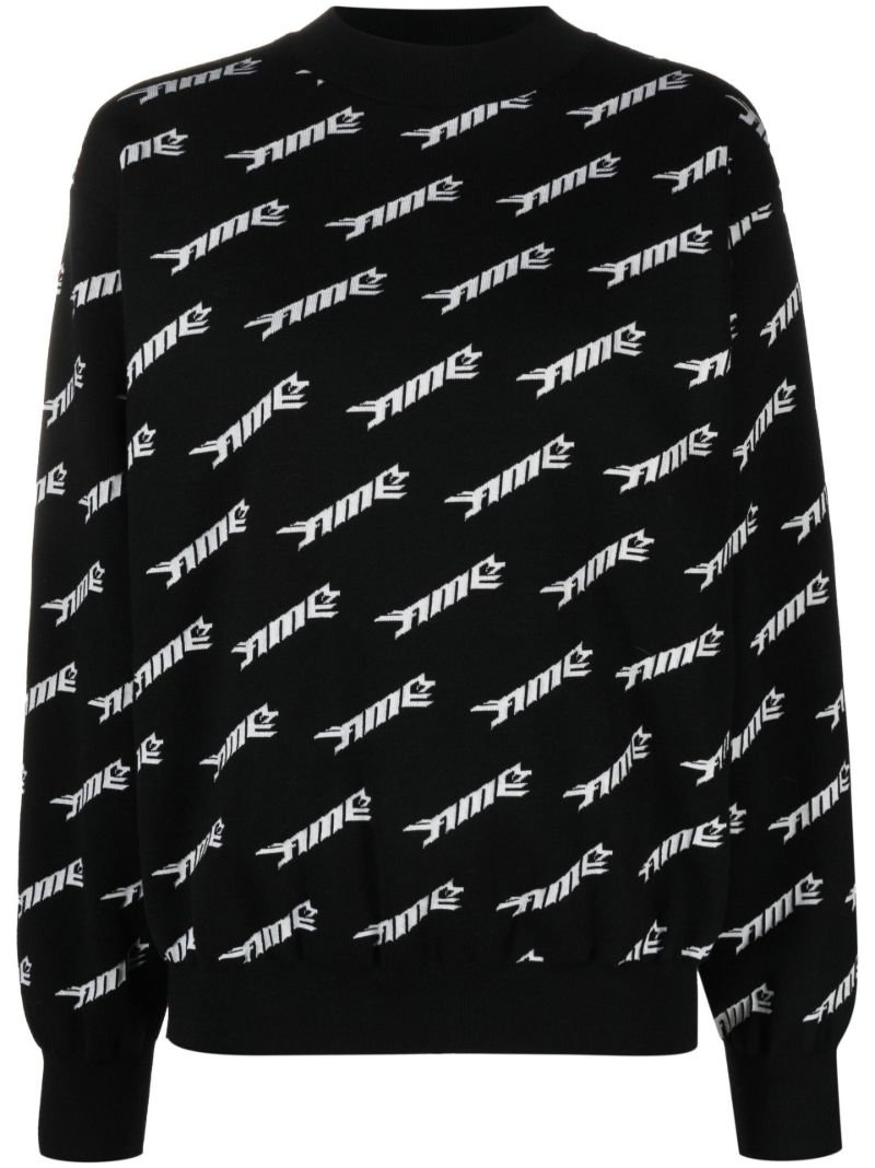 Black Logo Print Wool Sweater