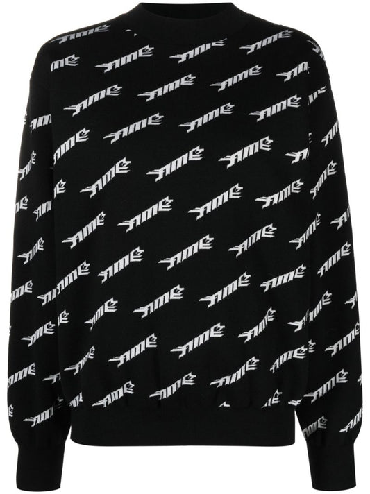 Black Logo Print Wool Sweater