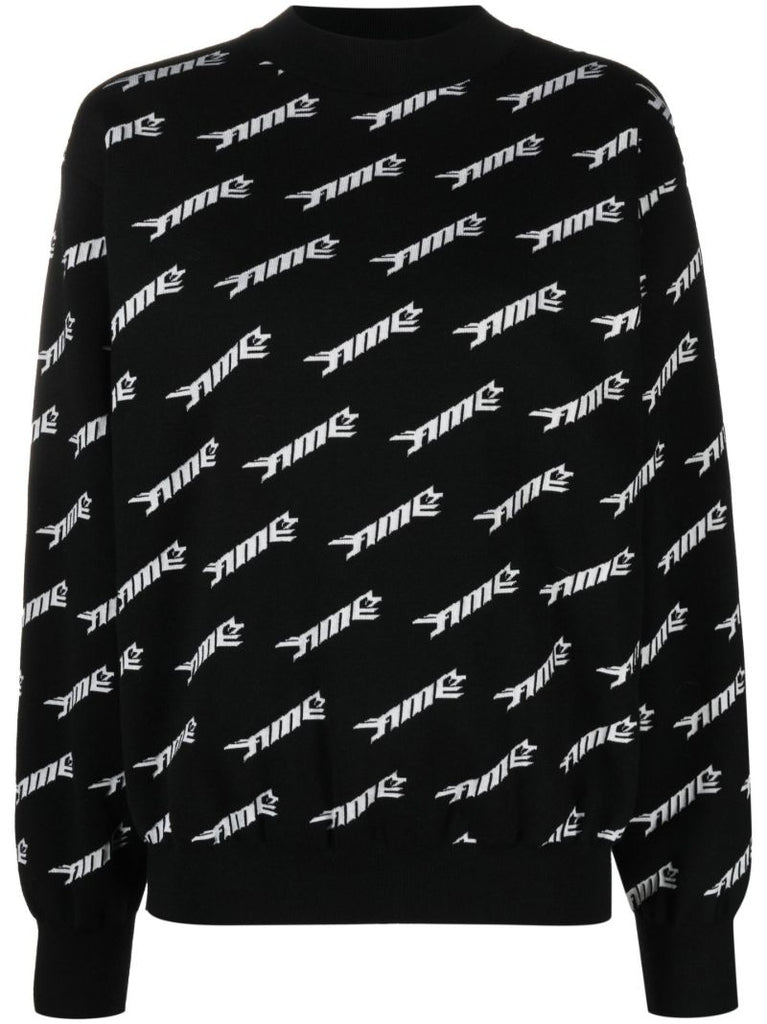 Black Logo Print Wool Sweater