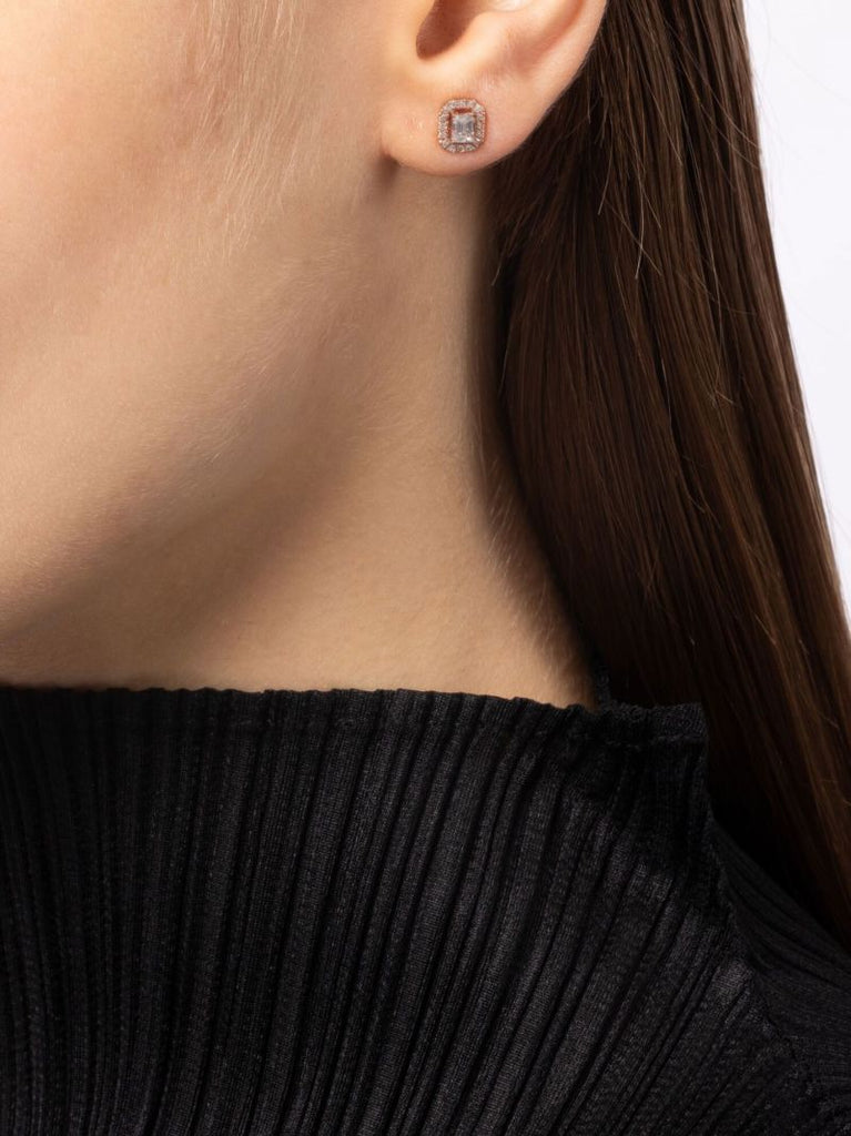 18k Rose Gold Mini Me Diamond Halo Earrings