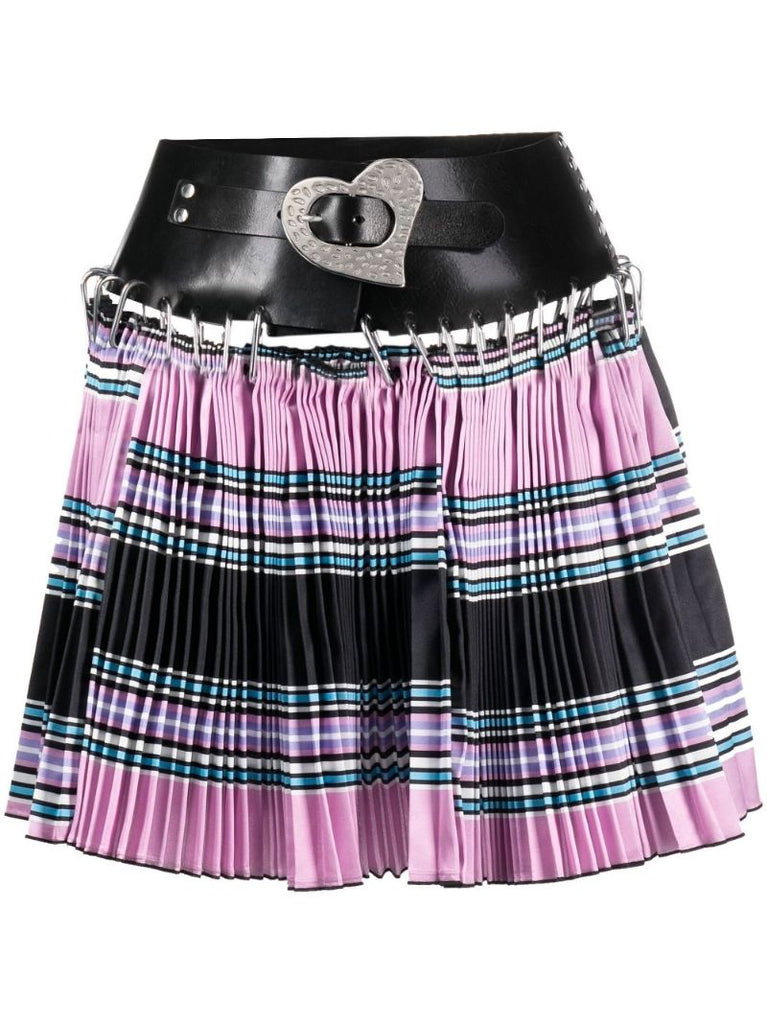 Pink Carabiner Belt Pleated Mini Skirt