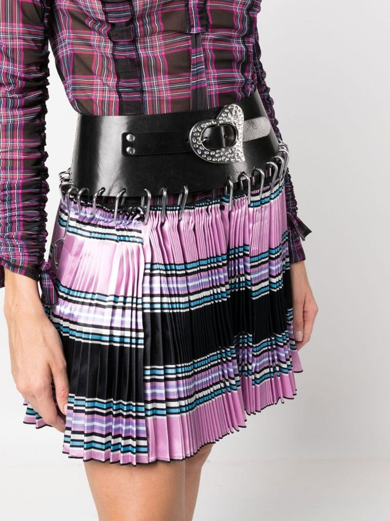 Pink Carabiner Belt Pleated Mini Skirt