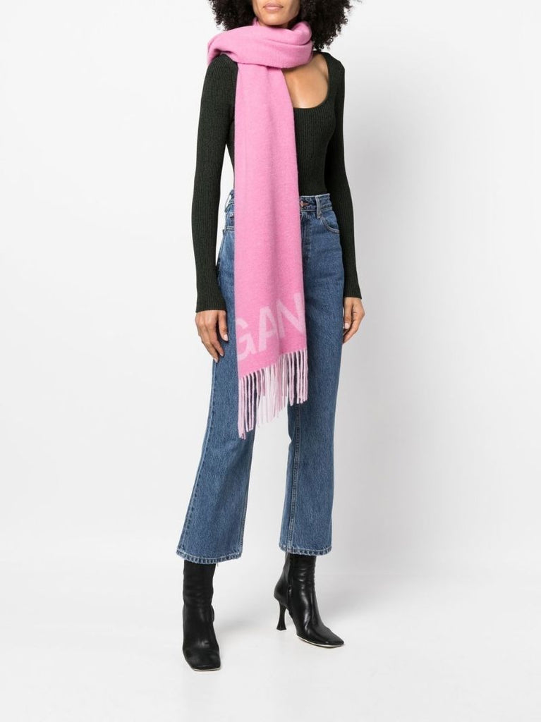 Pink Logo Jacquard Wool Scarf