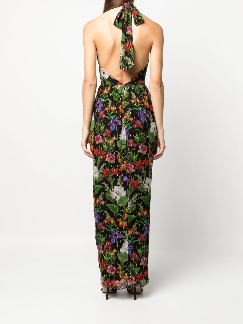 Black Alyona Halterneck Floral Print Dress