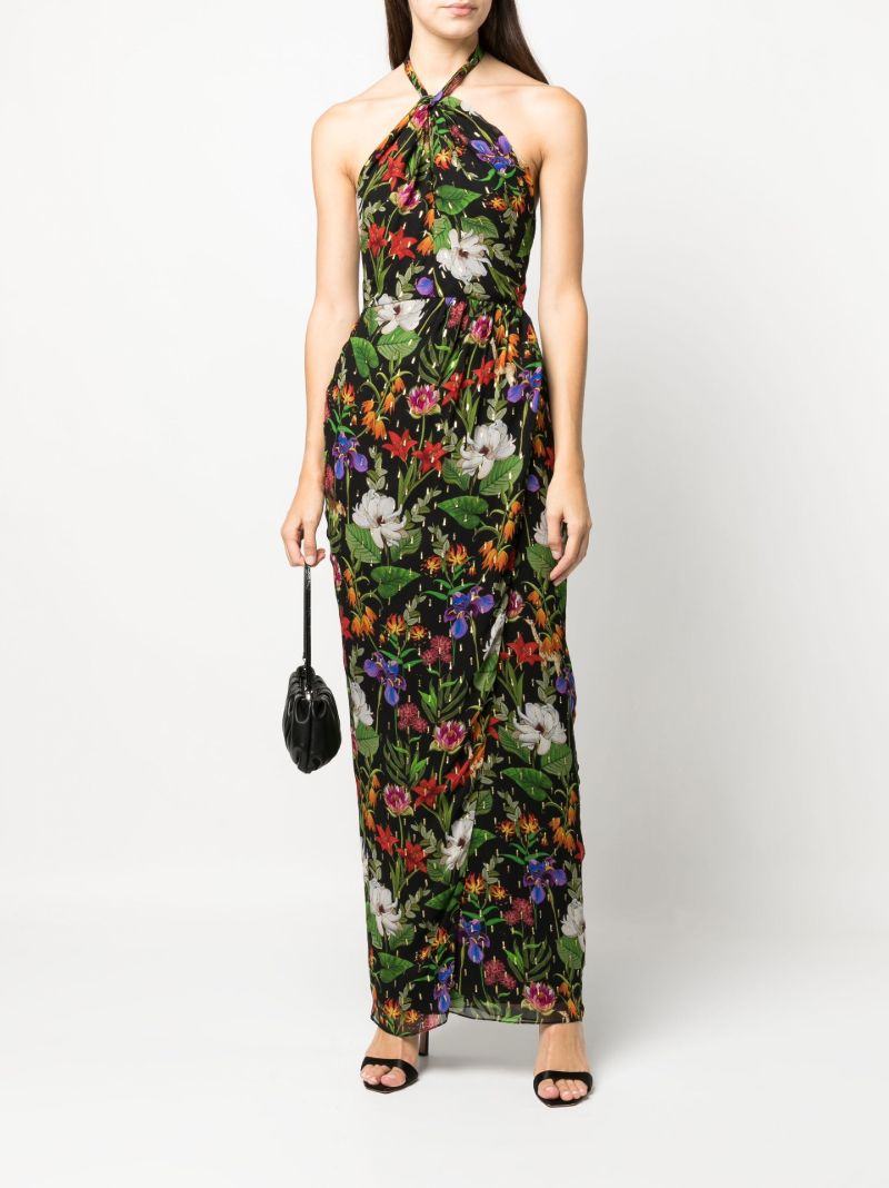 Black Alyona Halterneck Floral Print Dress