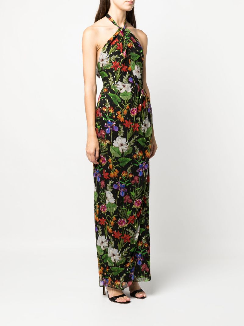 Black Alyona Halterneck Floral Print Dress