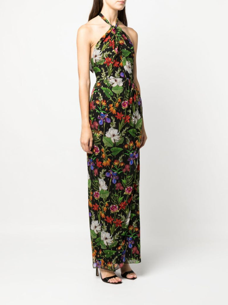 Black Alyona Halterneck Floral Print Dress