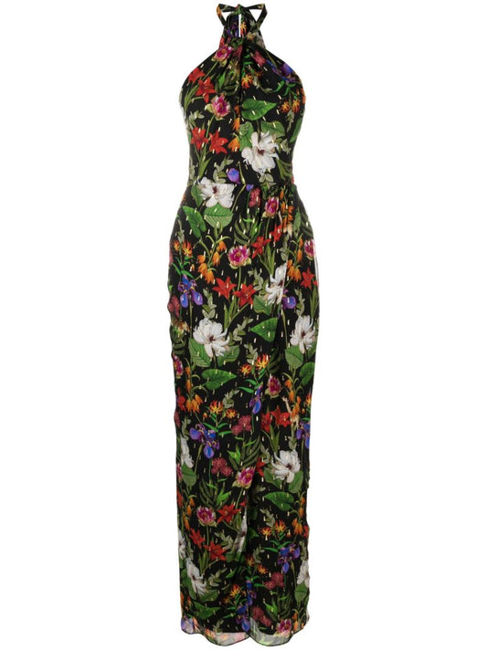 Black Alyona Halterneck Floral Print Dress