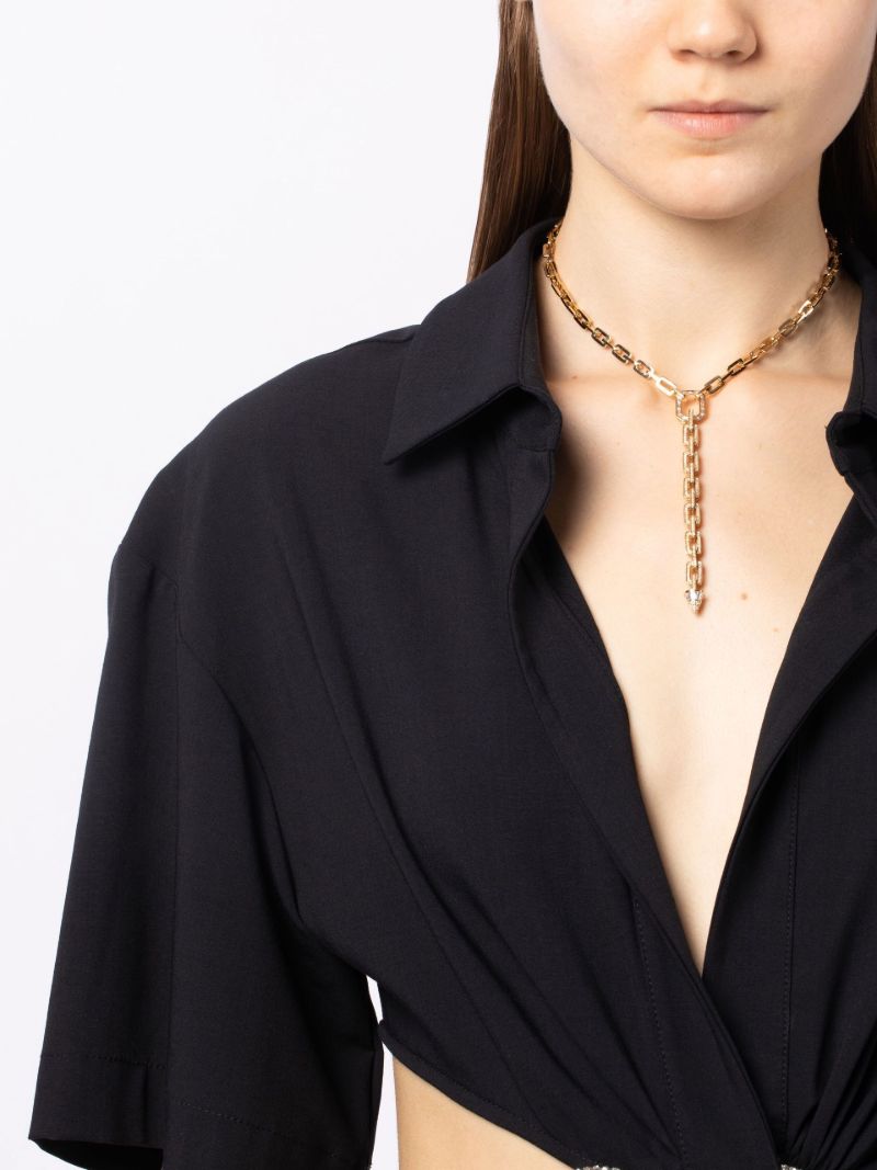 18k Yellow Gold Mini Deco Link Lariat Diamond Necklace