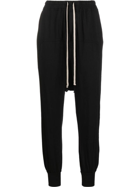 Black Drop-crotch Cotton Track Pants