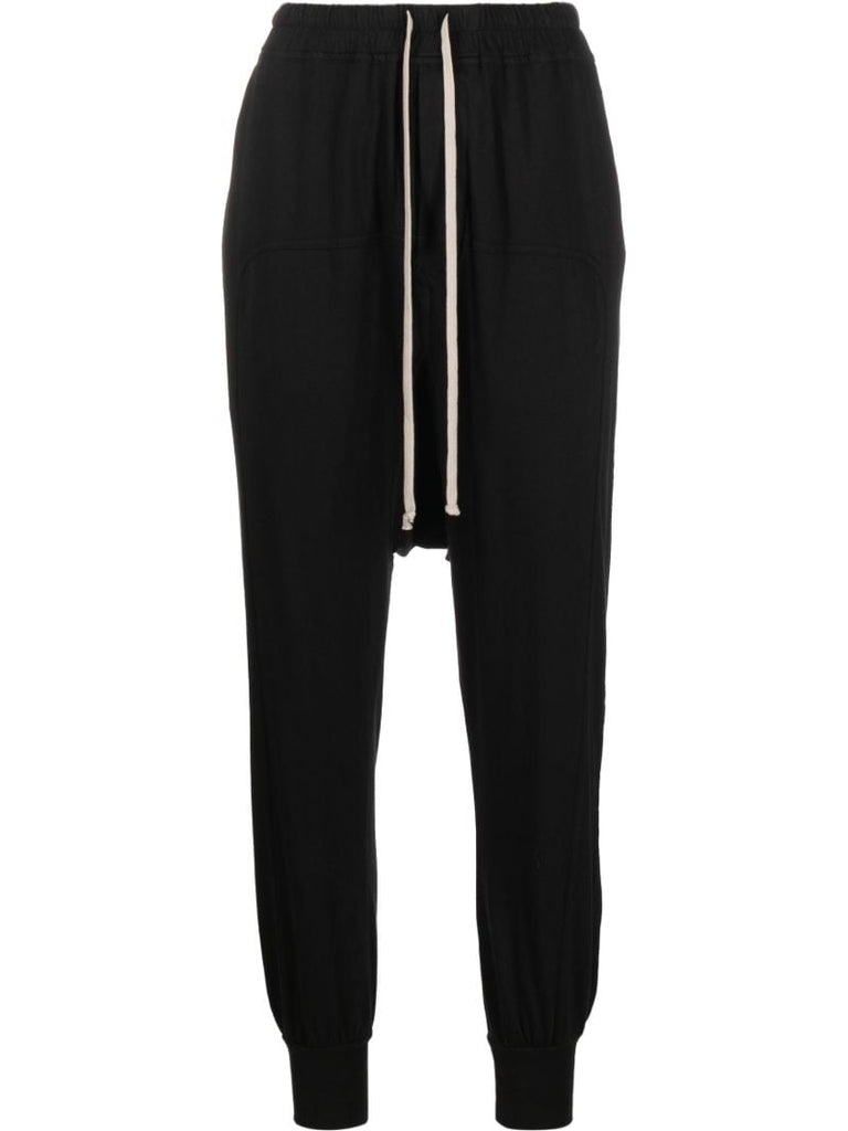 Black Drop-crotch Cotton Track Pants