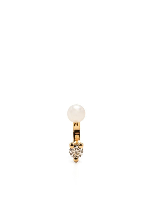 18k Yellow Gold Micro Pearl and Diamond Single Stud Earring
