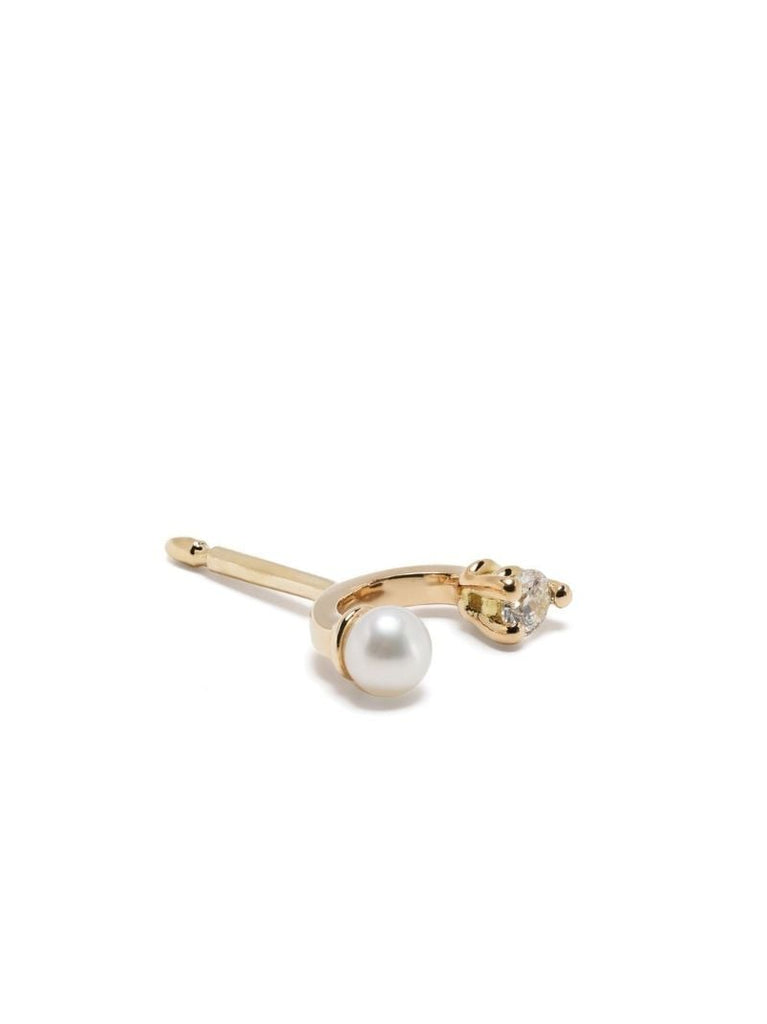18k Yellow Gold Micro Pearl and Diamond Single Stud Earring