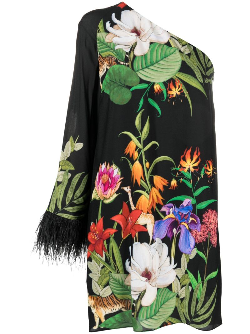Black Safari Print One-shoulder Mini Dress