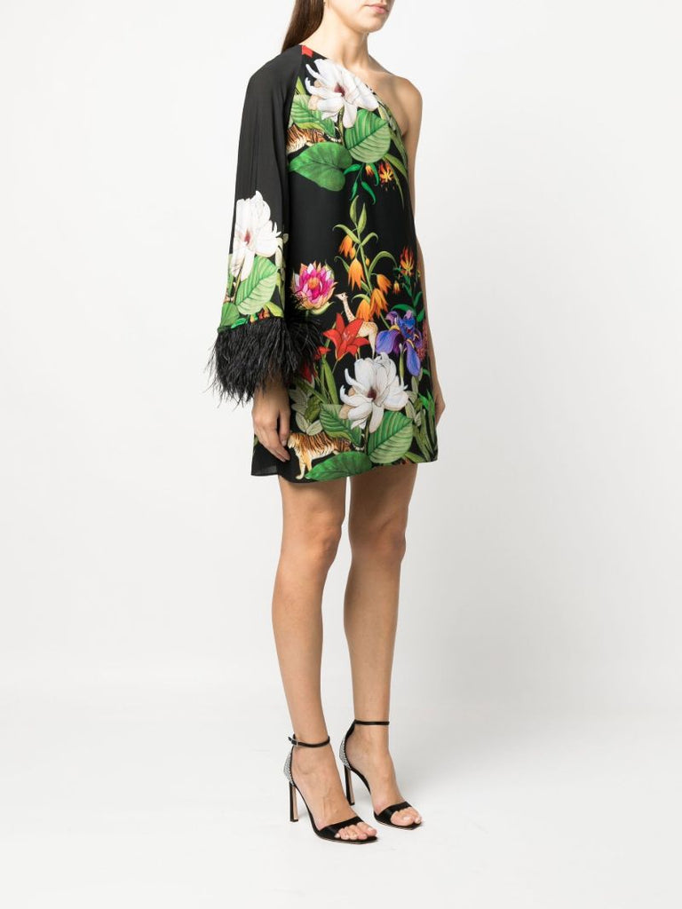 Black Safari Print One-shoulder Mini Dress