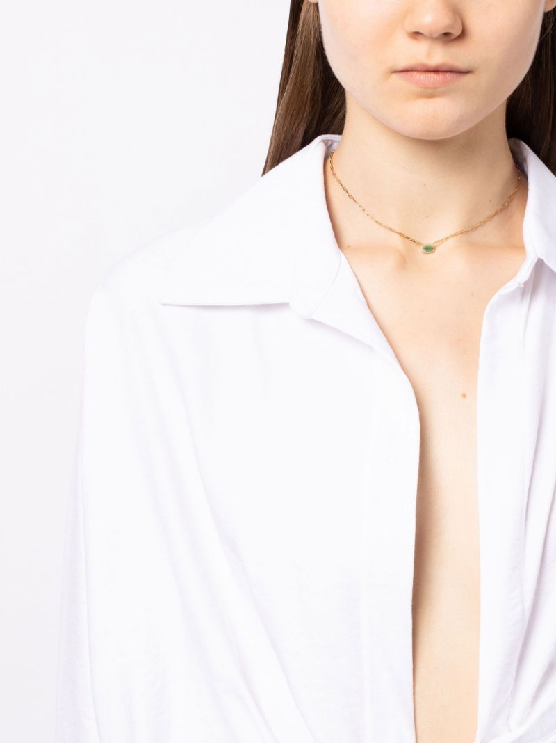 18k Yellow Gold Halo Mini Deco Diamond and Emerald Necklace