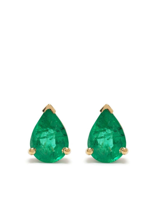 18k Yellow Gold Emerald Teardrop Earrings
