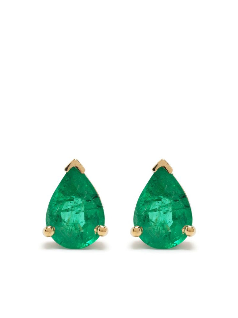 18k Yellow Gold Emerald Teardrop Earrings