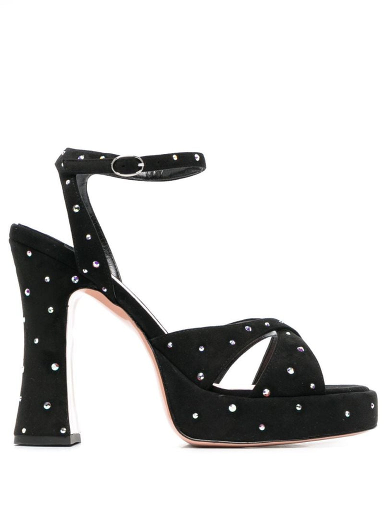 Black Crystal Embellished 125mm Platform Sandals