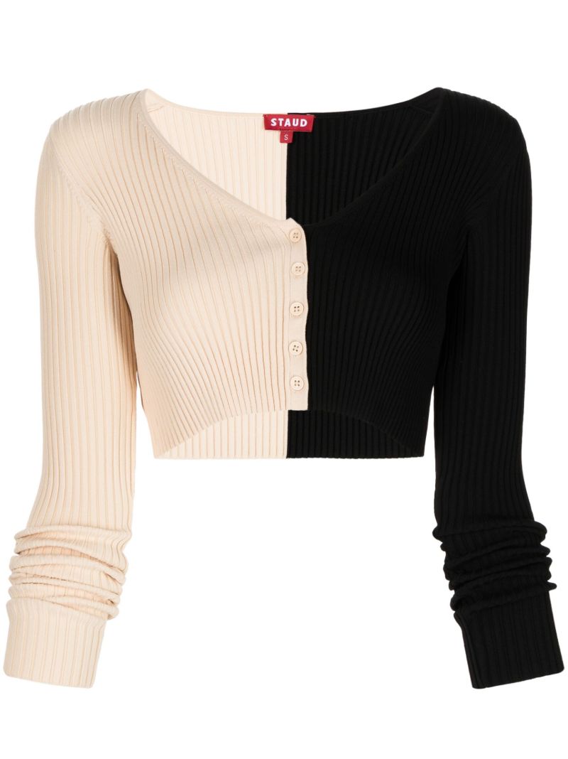 Black Colour-block Cropped Cardigan