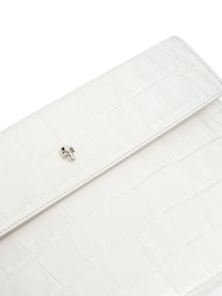 White Skull Leather Clutch Bag