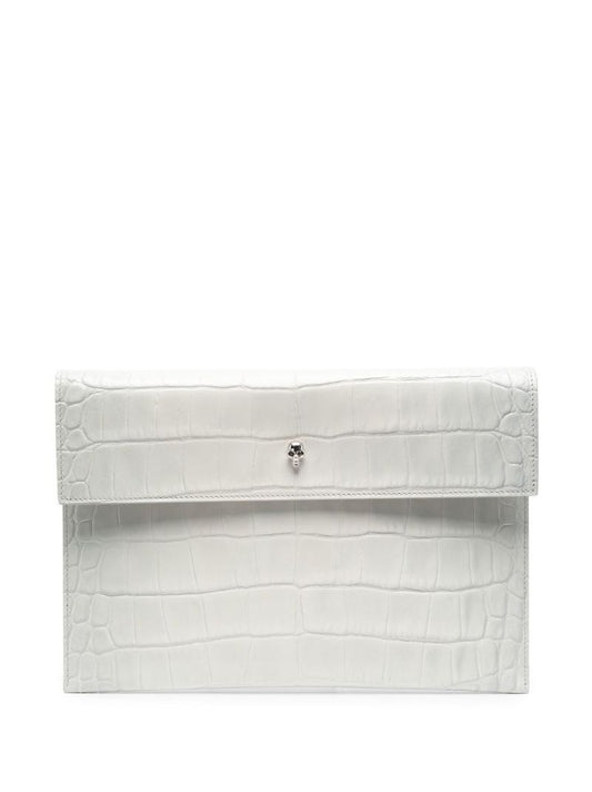 White Skull Leather Clutch Bag