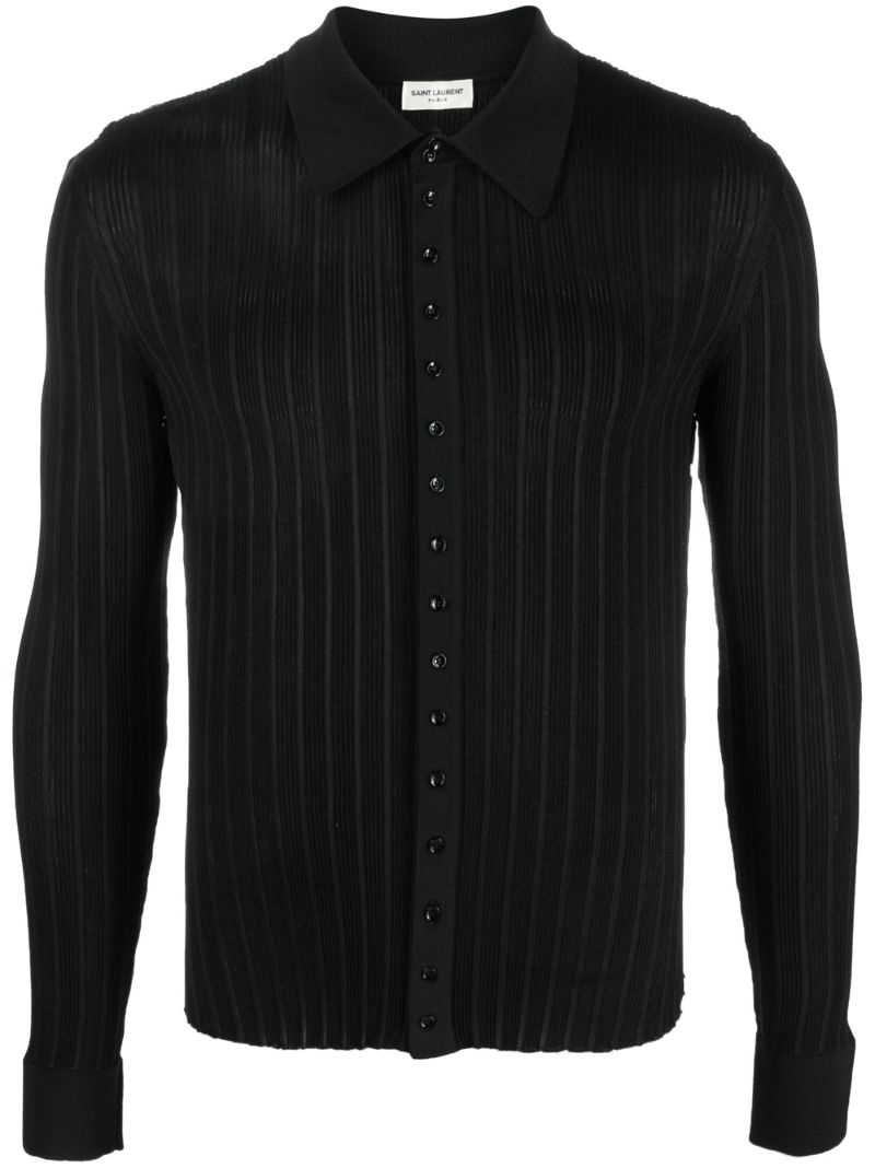 Black Rib Knit Silk Shirt