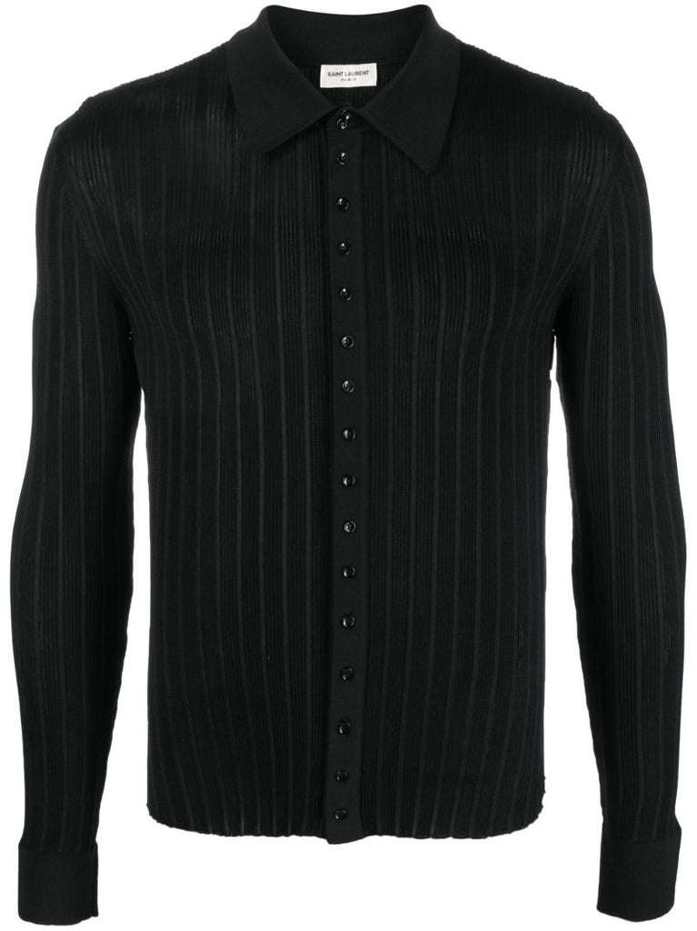 Black Rib Knit Silk Shirt